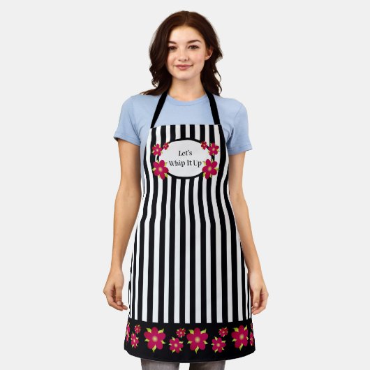 Girly Floral AccentBlack en White Stripe Schort (Gedragen)