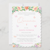 Girly Floral Butterflies Quinceañera Party Kaart (Voorkant)