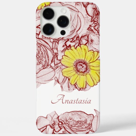 Girly Floral Custom Name Yellow Daisy Flower Case-Mate iPhone Case (Achterkant)