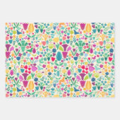 Girly Floral Dinosaurus Silhouet Maximal Folk Inpakpapier Vel (Voorkant 3)