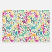 Girly Floral Dinosaurus Silhouet Maximal Folk Inpakpapier Vel (Voorkant)