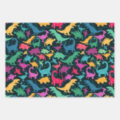 Girly Floral Dinosaurus Silhouet Maximal Folk Inpakpapier Vel (Voorkant 2)