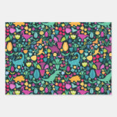 Girly Floral Dinosaurus Silhouet Maximal Folk Inpakpapier Vel (Voorkant)