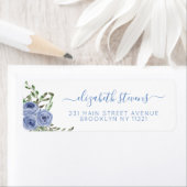 Girly Floral Dusty Blue Waterverf Roos Script Etiket (Insitu)