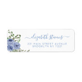 Girly Floral Dusty Blue Waterverf Roos Script Etiket (Voorkant)