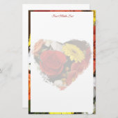 Girly Floral Heart Bouquet Border Custom Briefpapier (Voorkant / Achterkant)