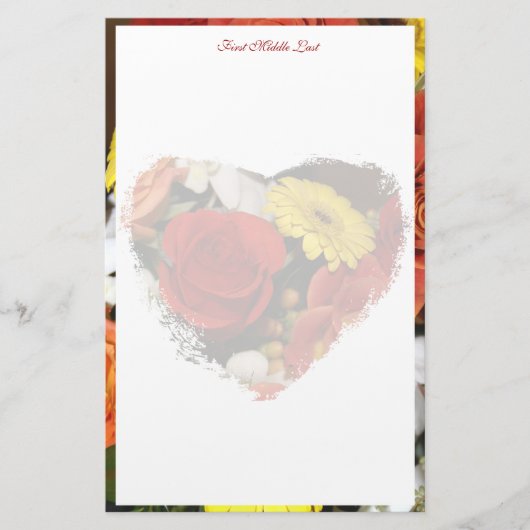 Girly Floral Heart Bouquet Border Custom Briefpapier (Voorkant)