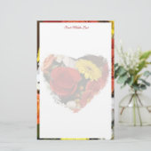 Girly Floral Heart Bouquet Border Custom Briefpapier (Staand voorkant)