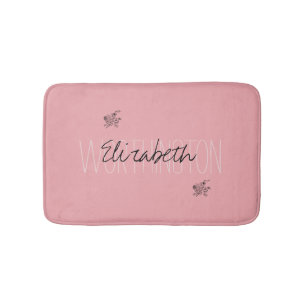 Girly Floral Kalligrafie Naam roze blush rood Badmat
