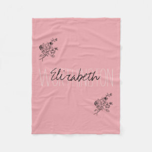 Girly Floral Kalligrafie Naam roze blush rood Fleece Deken