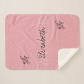 Girly Floral Kalligrafie Naam roze blush rood Sherpa Deken (Voorkant (horizontaal))