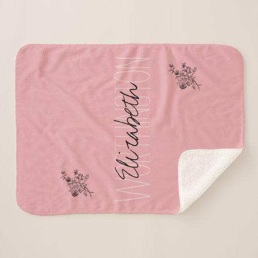 Girly Floral Kalligrafie Naam roze blush rood Sherpa Deken (Voorkant (horizontaal))