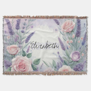 Girly Floral Kalligrafie Naam roze waterverf Deken
