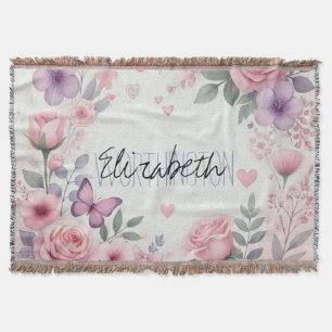Girly Floral Kalligrafie Naam roze waterverf Deken
