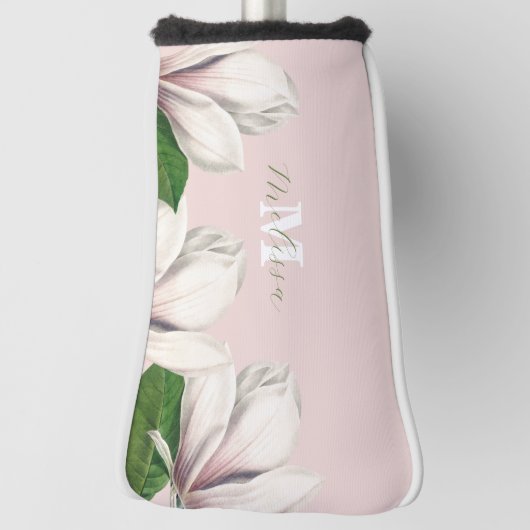 Girly Floral Magnolia Pink Monogram Name Golf He Golfheadcover (Draai 90)