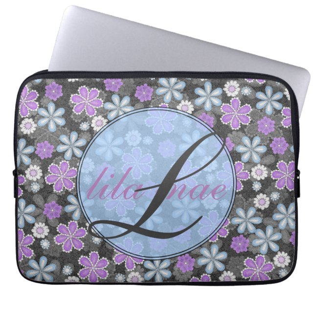 Girly Floral Monogramed 13-inch Mac Book/PC Laptop Sleeve (Voorkant)