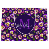 Girly Floral Pansies Pattern Paarse Monogram Groot Cadeauzakje (Achterkant)