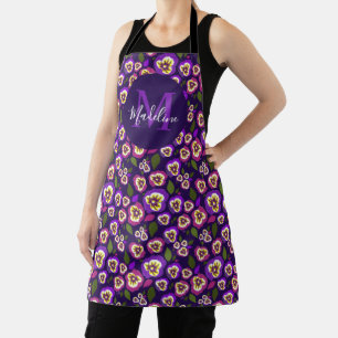 Girly Floral Pansies Pattern Paarse Monogram Schort