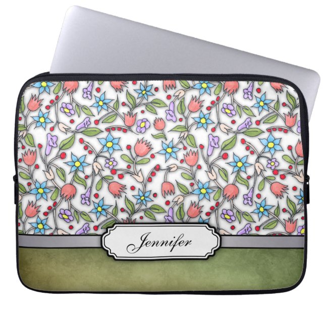 Girly Floral Pattern Laptop Sleeve (Voorkant)