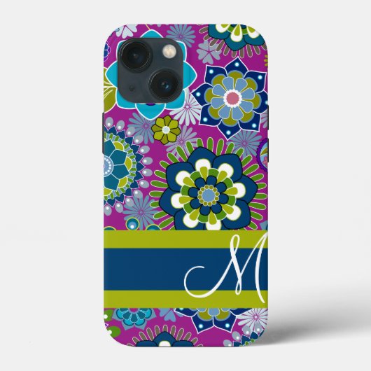 Girly Floral Pattern met Monogram Case-Mate iPhone Case (Achterkant)