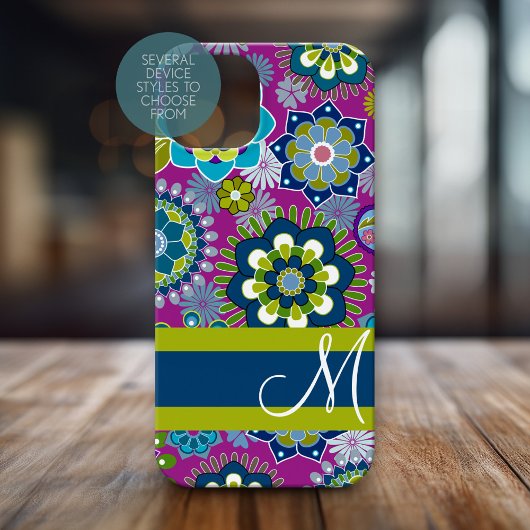 Girly Floral Pattern met Monogram Case-Mate iPhone Case