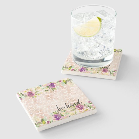 Girly Floral Peach Giraffe Print Waterverf Stenen Onderzetter (Zijkant)