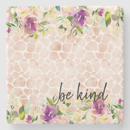 Girly Floral Peach Giraffe Print Waterverf Stenen Onderzetter (Voorkant)