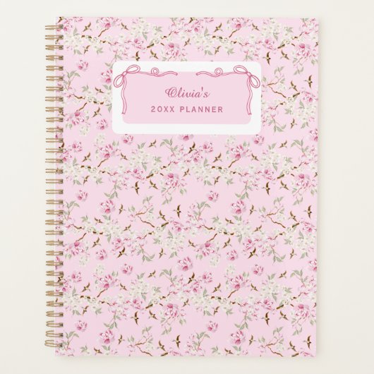 Girly Floral Pink Bow Coquette Custom 2026 Planner (Voorkant)