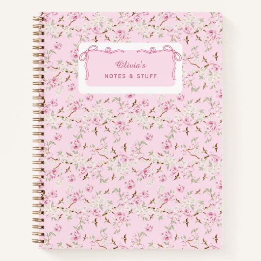 Girly Floral Pink Bow Coquette Custom Notitieboek (Voorkant)