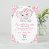 Girly Floral Pink Elephant Baby shower Invitation Kaart (Staand voorkant)