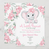 Girly Floral Pink Elephant Baby shower Invitation Kaart (Voorkant / Achterkant)