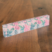 Girly Floral & Pink Silver Ombre Glitter Design Naambordje (Zijkant)