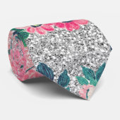 Girly Floral & Pink Silver Ombre Glitter Design Stropdas (Opgerold)