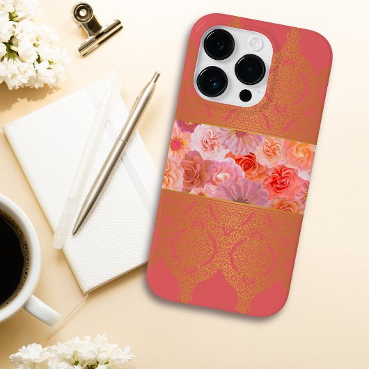 Girly Floral Roze en Gouden Damask Kant Case-Mate iPhone Case