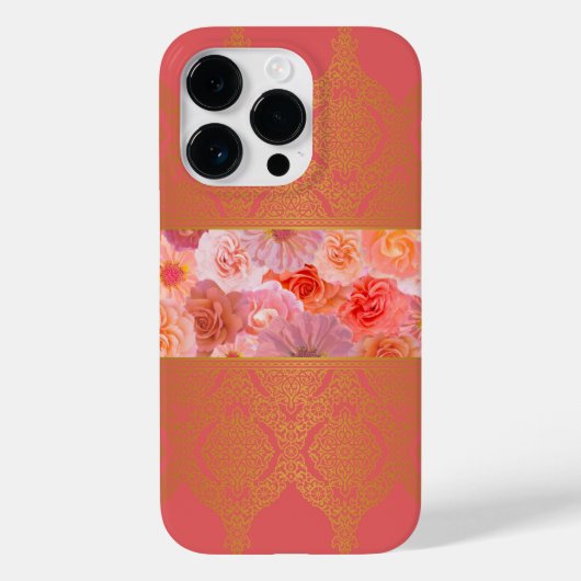 Girly Floral Roze en Gouden Damask Kant Case-Mate iPhone Case (Achterkant)
