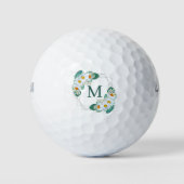  Girly Floral Silver Sparkle Monogram Golfballen (Voorkant)