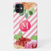 Girly Floral Stripes Monogram Aangepast Case-Mate iPhone Case (Achterkant)
