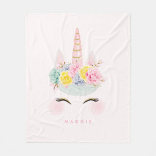Girly Floral Unicorn Pink Gold Specialized Fleece Deken