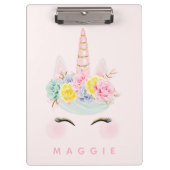 Girly Floral Unicorn Pink Gold Specialized Klembord (Voorkant)