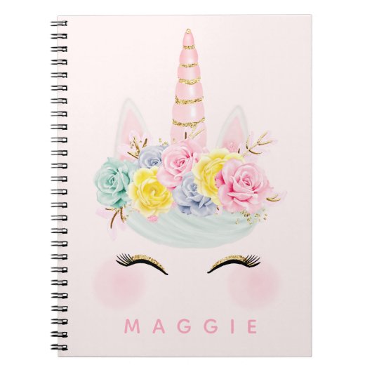 Girly Floral Unicorn Pink Gold Specialized Notitieboek (Voorkant)