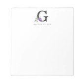 Girly Floral Waterverf Boho Chic Paars Monogram Notitieblok (Voorkant)