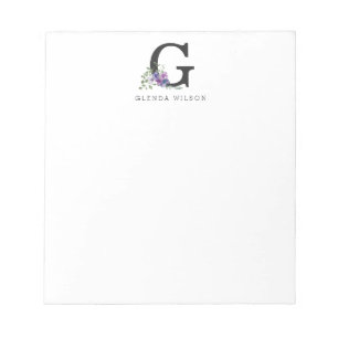 Girly Floral Waterverf Boho Chic Paars Monogram Notitieblok