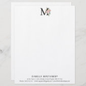 Girly Floral Waterverf Boho | Monogram Briefhoofd (Voorkant / Achterkant)