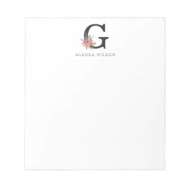 Girly Floral Waterverf Boho Pink Rose Monogram Notitieblok