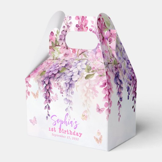 Girly Floral Wisteria Butterfly Kids Verjaardag Bedankdoosjes (Voorkant Zijde)