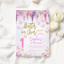 Girly Floral Wisteria Gold Butterfly Kids Verjaard