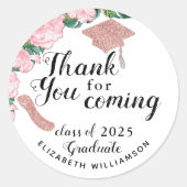 Girly Floral Wit en Roze Afstuderen Bedankt Ronde Sticker (Voorkant)
