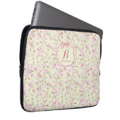 Girly Floral Yellow Pink Bow Coquette Monogram Laptop Sleeve (Voorkant Rechts)