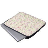 Girly Floral Yellow Pink Bow Coquette Monogram Laptop Sleeve (Voorkant onderkant)