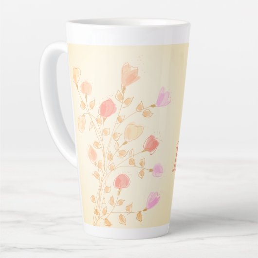 Girly Flowered Design met Pinks en Perzik Latte Mok (Linkerhoek)